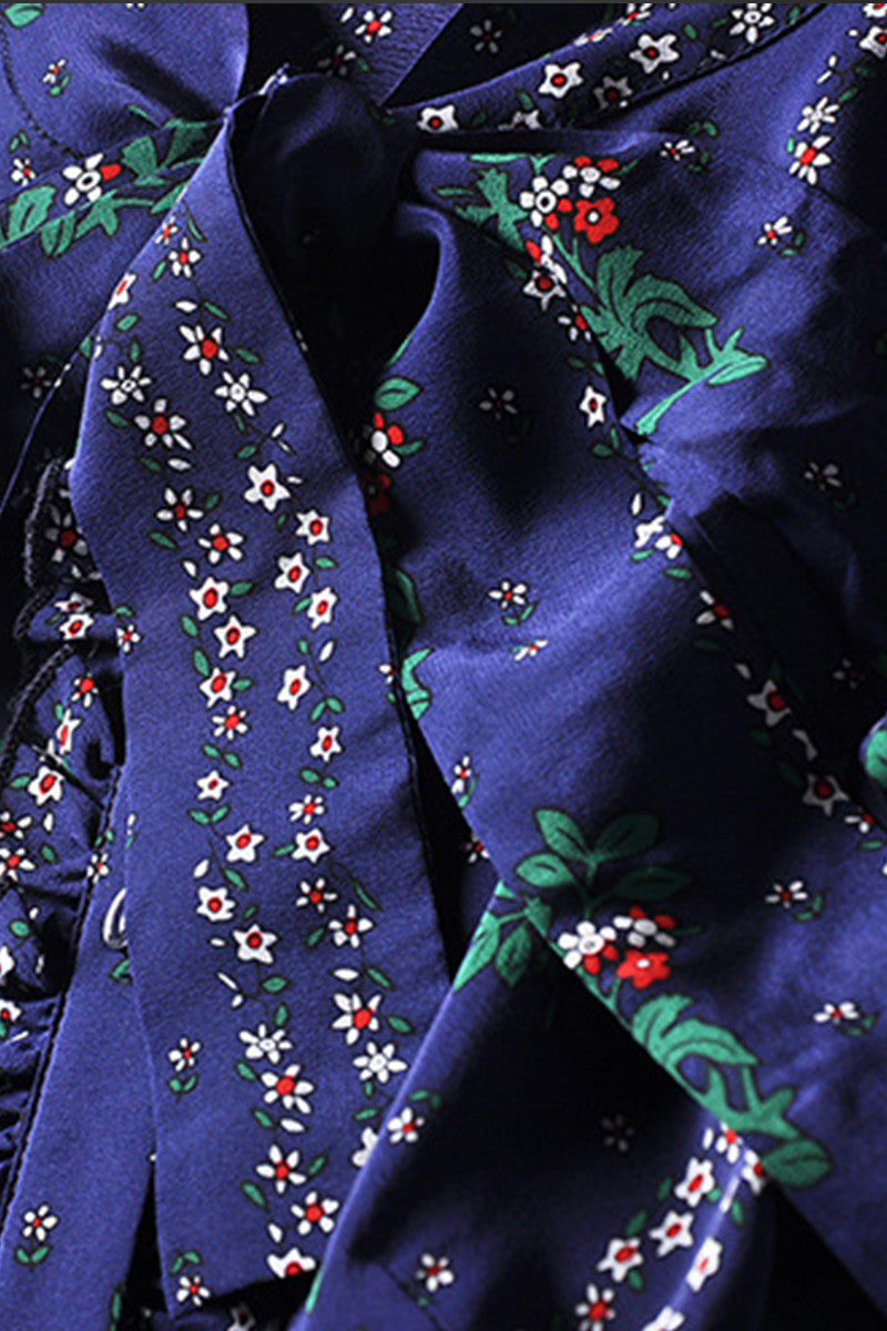 Lacing Neck Floral Pattern Dress - NJOYDRESS - 3