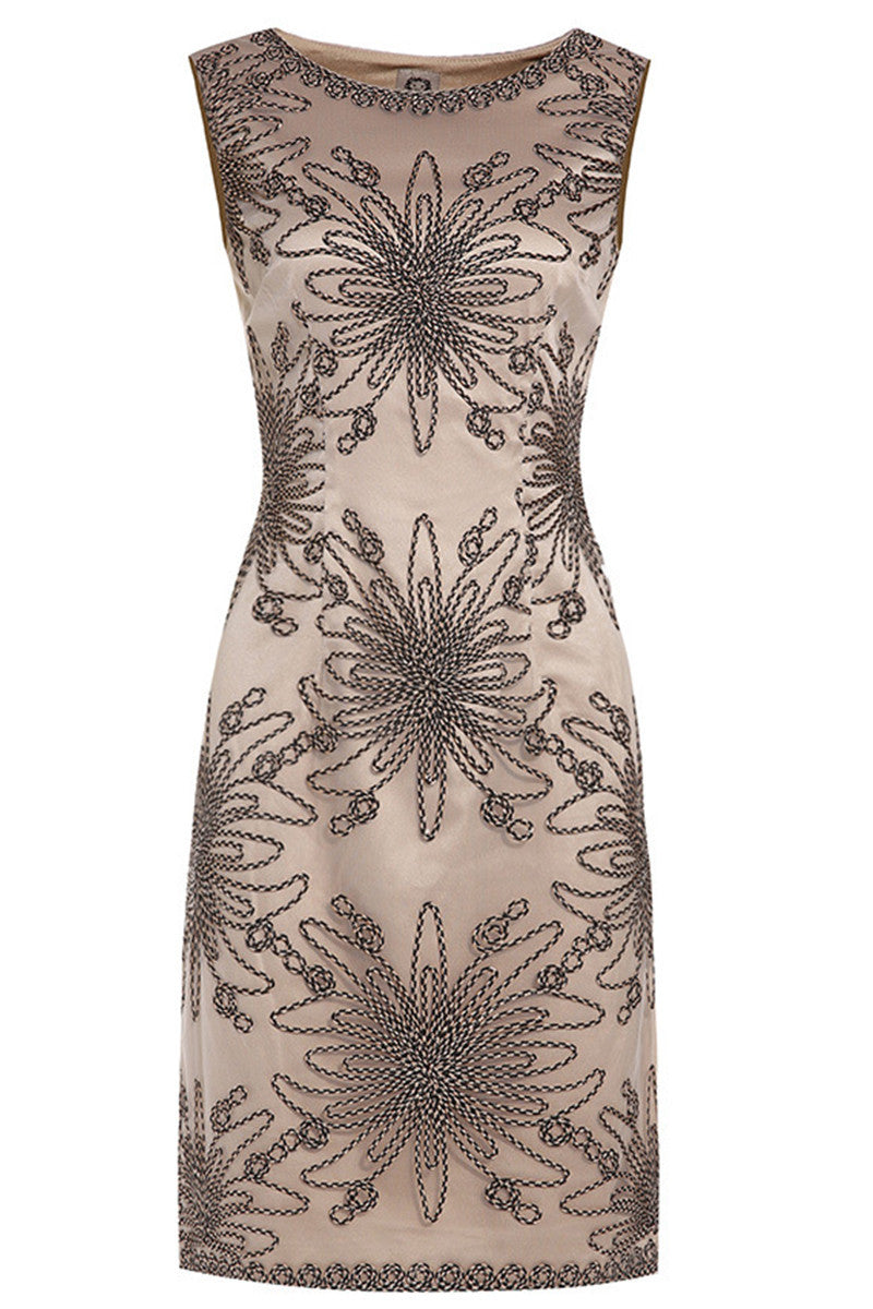 Round Collar Floral  Embroidery Slim Wrap  Dress