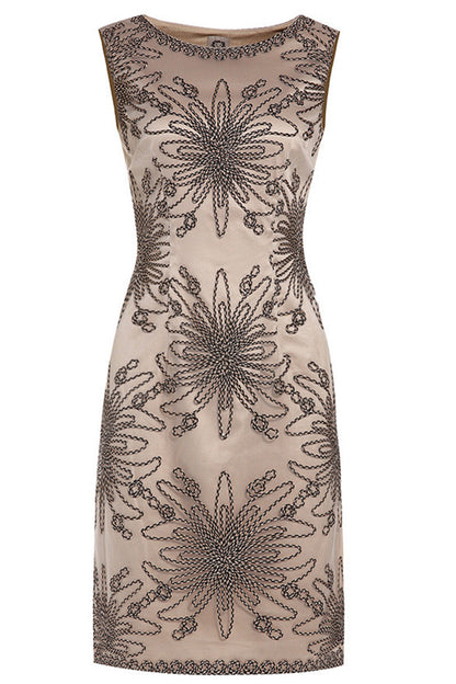 Round Collar Floral  Embroidery Slim Wrap  Dress