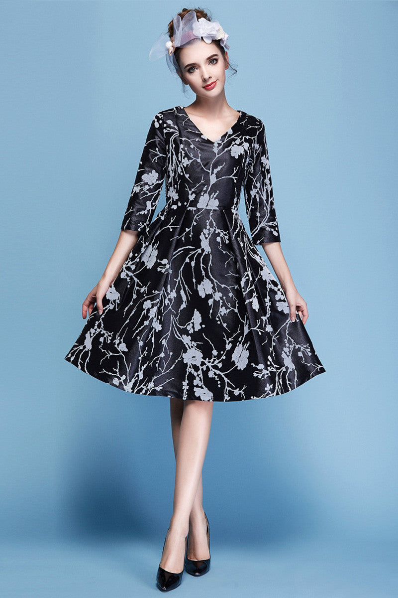 Women's Casual Printing Graffiti Dress 3/4 Sleeve V Neck Dress