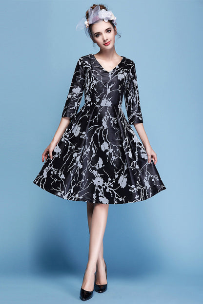 Women's Casual Printing Graffiti Dress 3/4 Sleeve V Neck Dress