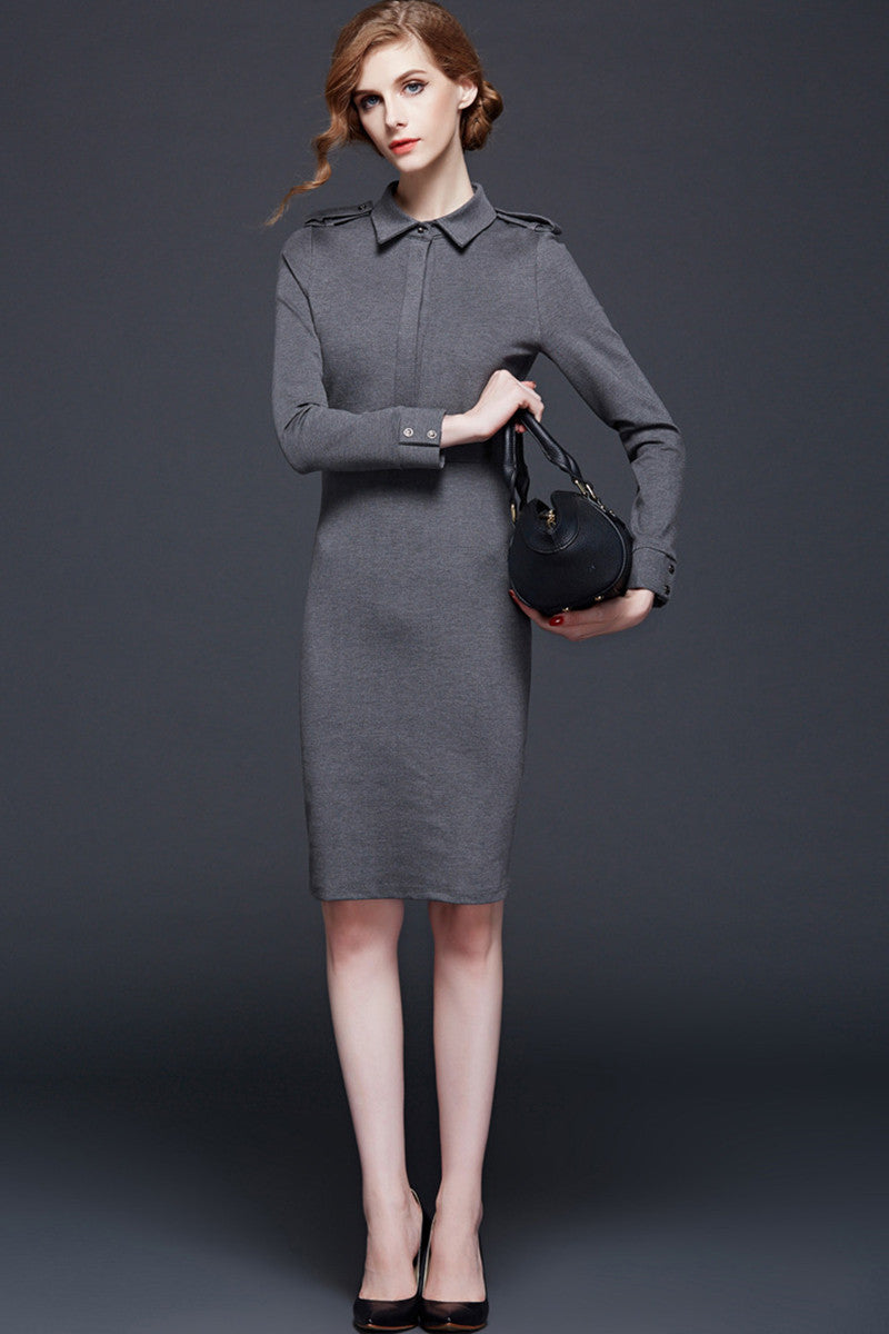 Henry Neck Solid Knit Dress