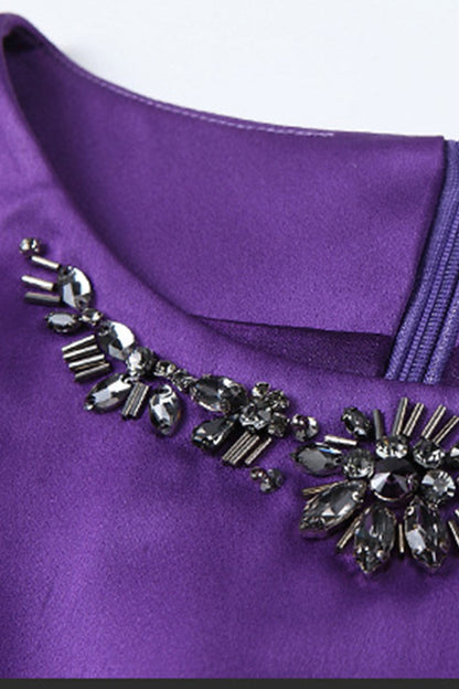 Thick Satin Midi Dress With Beaded Necklace