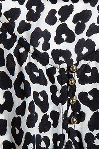 Smoking Waist Band Leopard Pattern Short Flared Dress