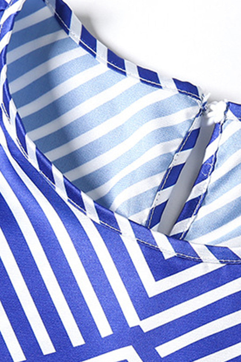 Special Cutting Stripe Tops With Little Floral Emboridered Skirt