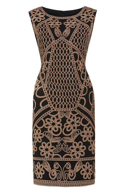 Round Collar  Embroidery Slim Wrap  Dress