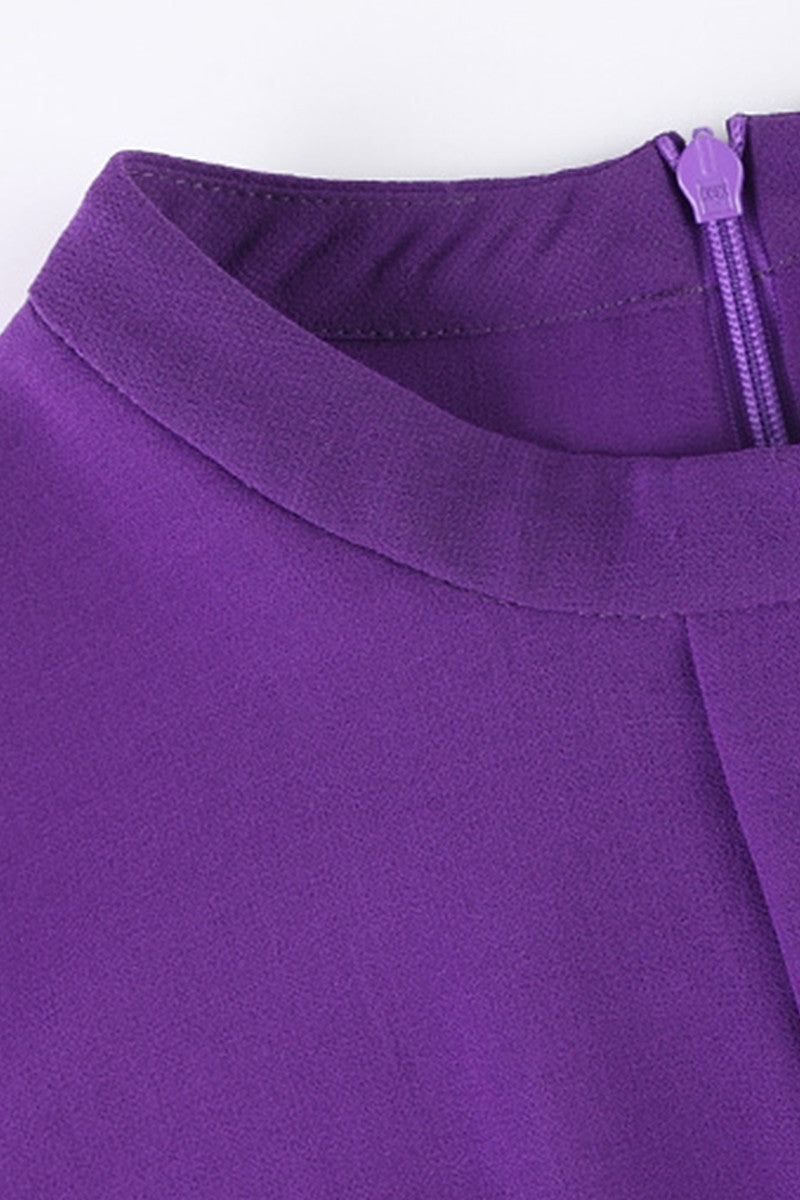 WOMEN'S ELEGANT ROUND NECK SLIM PURPLE DRESS