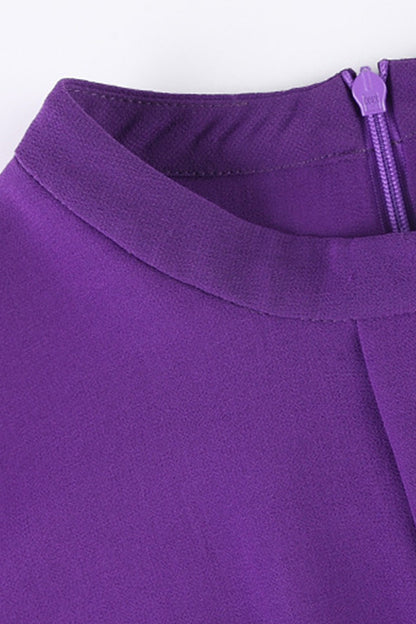 WOMEN'S ELEGANT ROUND NECK SLIM PURPLE DRESS