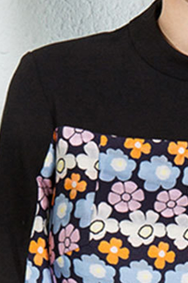 Floral Block Slim-and-Flared Short Dress