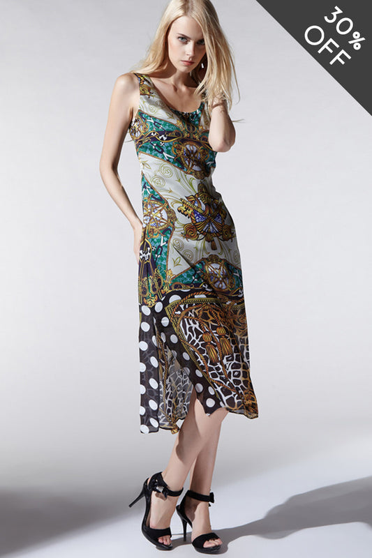 [30% OFF TILL 7 APR] Casual Slim V Neck Vintage Printed Midi Dress