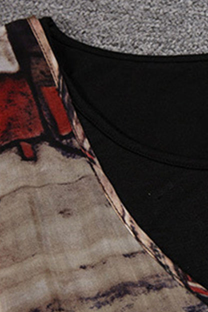 Round Collar Ink Wash Paiting Style Maxi Dress