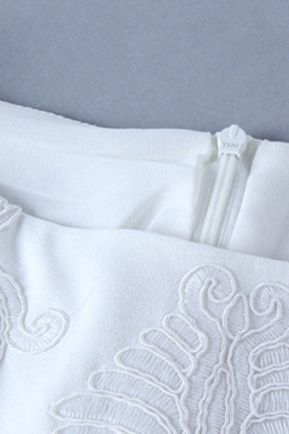 Round Collar Embriodery Short Sleeve Slim Dress