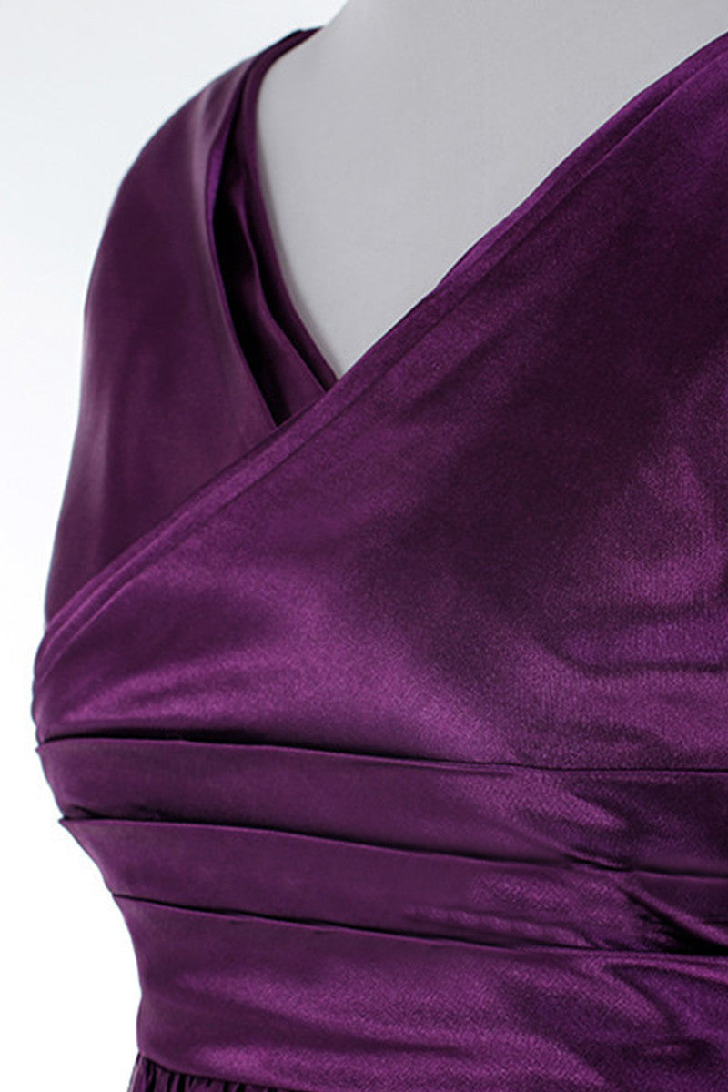 V Neck Emipre Waist Runched Backless Gown Dress