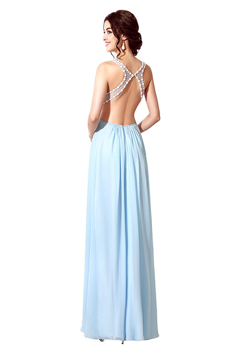 [30% OFF TILL 8 APR] Acrylic Necklace Backless Scoop Waist Maxi Party Dress