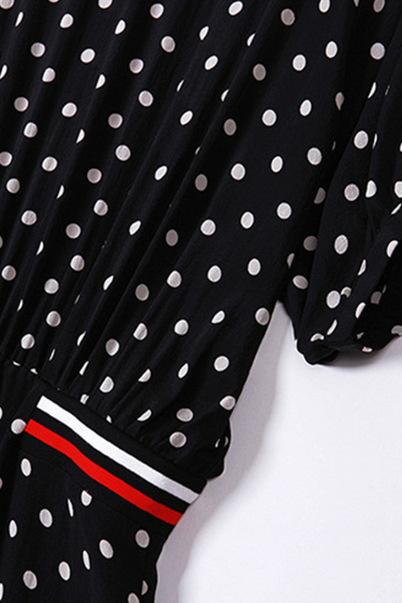 Batwing Sleeve Dot Dress Deep-V Back Neck