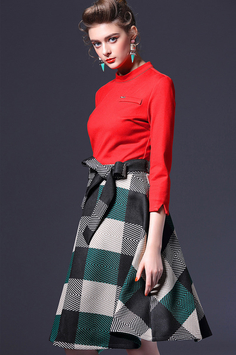 Faux Two  Piece Soft Top With  Flared Skirt - NJOYDRESS - 2