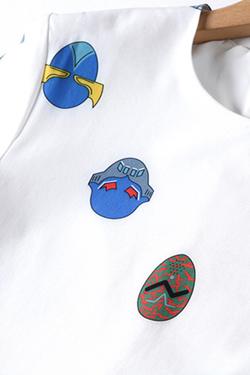 [30% OFF TILL 8 APR] Cute Facial Masks Print Short Pleated Bottome Casual Dress