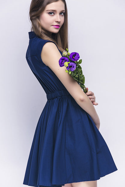 [30% OFF TILL 7 APR] Lapel Casual A-line Sleeveless Wear To Work Dress