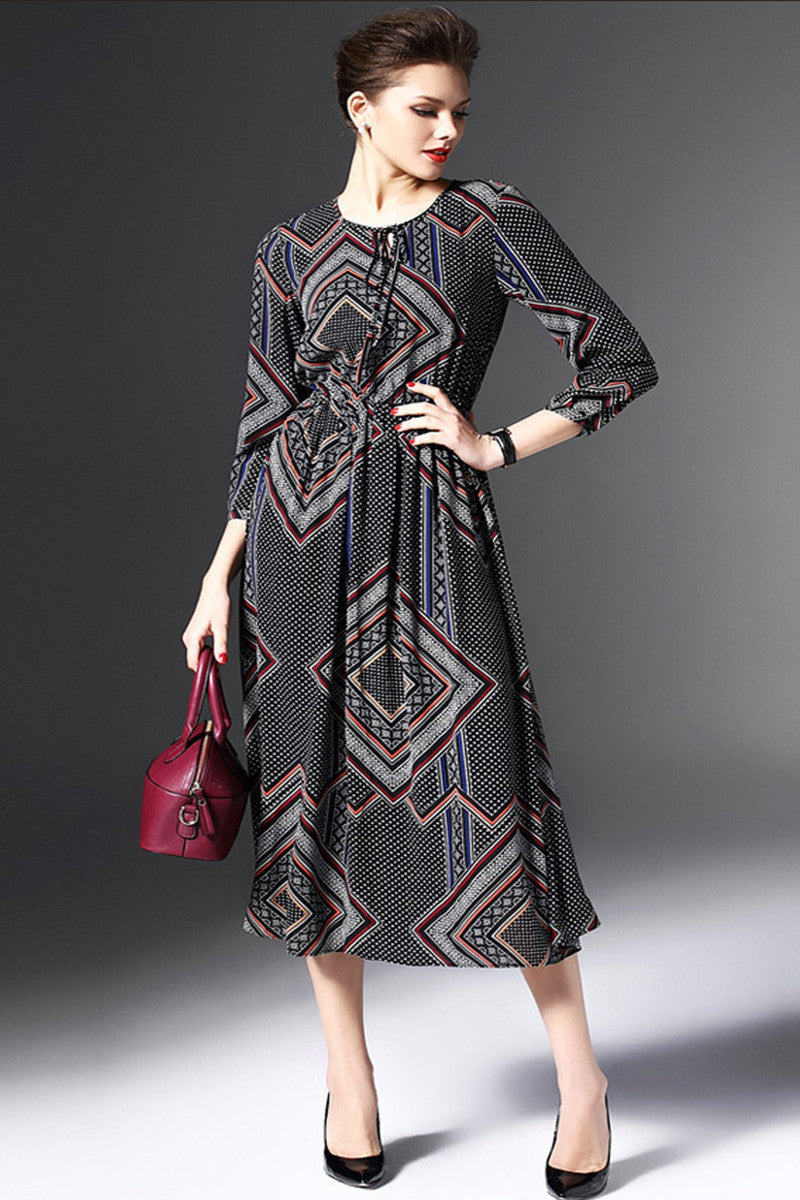Rhombic Shade Printting Dress - NJOYDRESS - 1