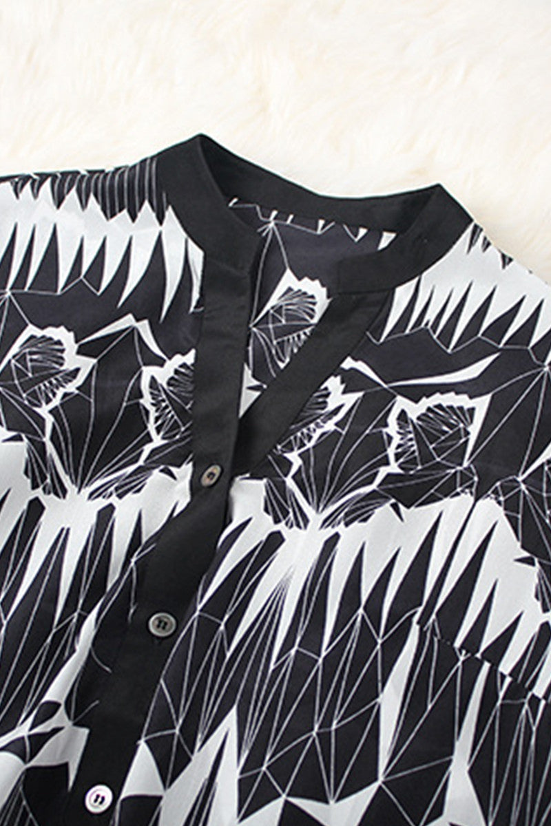 Slit V Neck Thunder Print Blouse