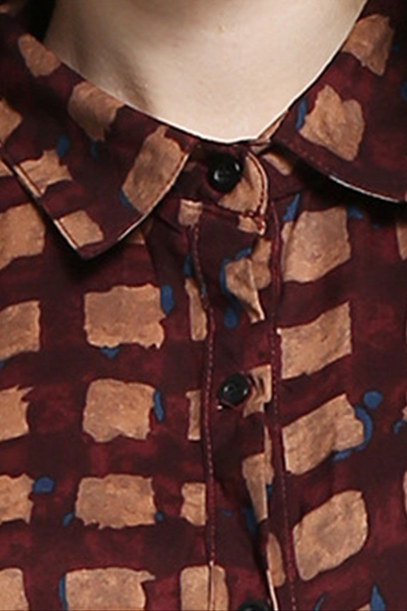 Napel Neck Button Down Front Slit Plaid Print Loose Shirt Plus-Size  Dress