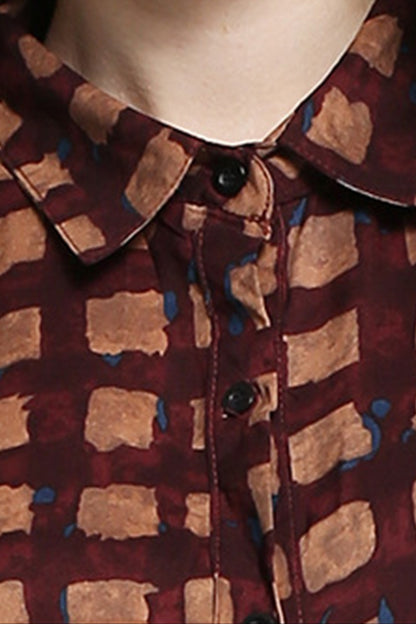 Napel Neck Button Down Front Slit Plaid Print Loose Shirt Plus-Size  Dress
