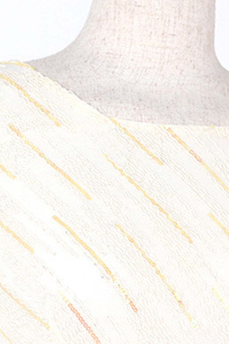 Sequin and Line Illusion Mesh Fit-and-Flared Cocktail Dress