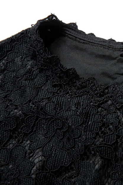 WOMEN'S LACE ROUND NECK 3/4 SLEEVE PRINT AND FLORAL SHORT DRESS WITH BELT