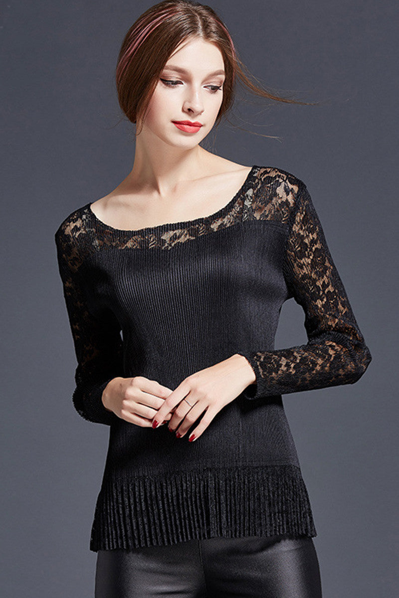 women's casual hollow out long lacing sleeve fit boat neck shirt