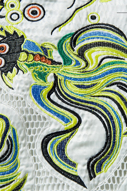 ELEGANT ROUND NECK DRAGON EMBROIDERY SLEEVELESS SLIM DRESS