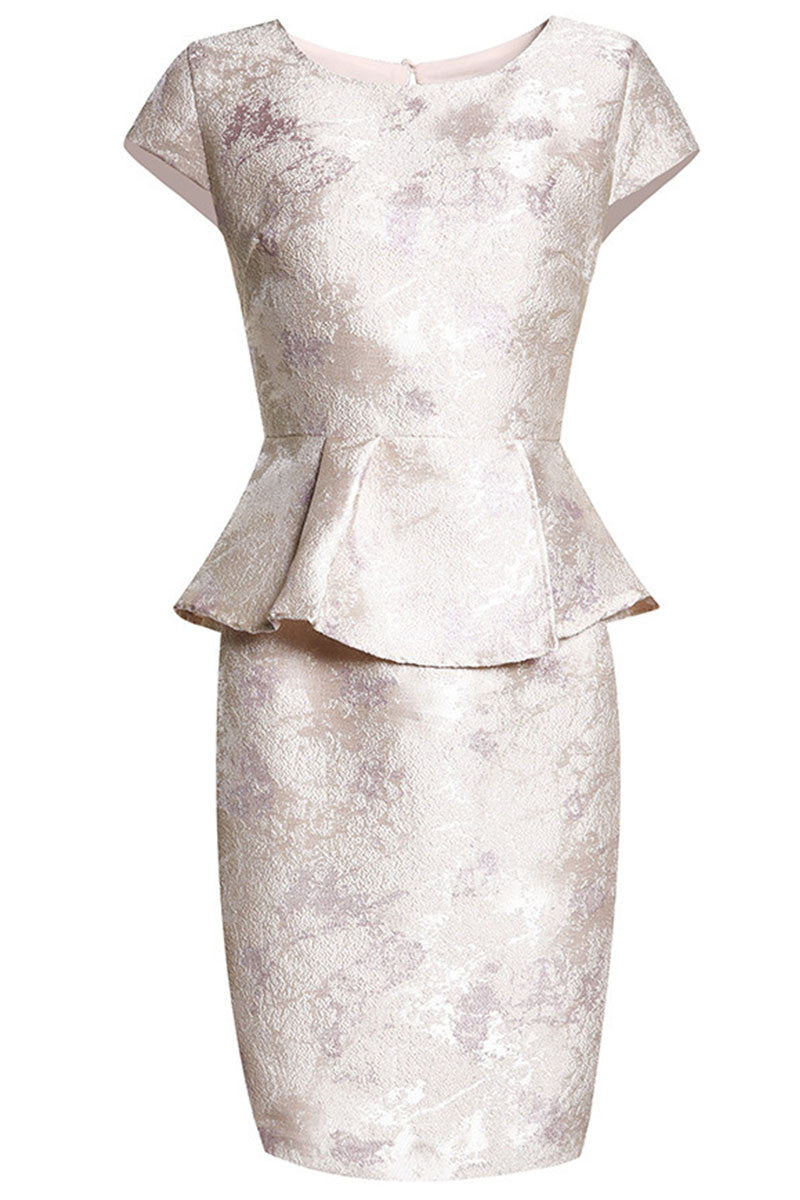 Round Collar  Cap Sleeve Ruffle Hem Retro  Pencil Dress