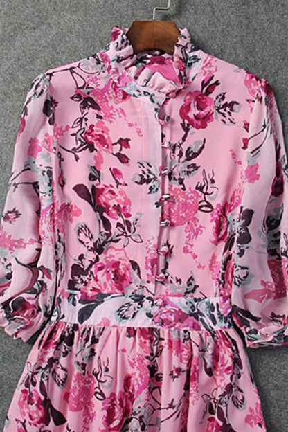 WOMEN'S CASUAL FLOWER PRINTING VOCATION MIDI DRESS