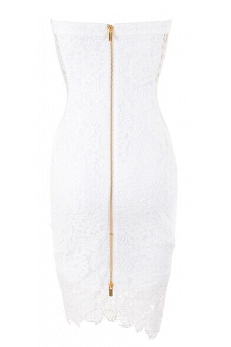 Full Back Zipper Down Lace Tube Short Bodycon Dress