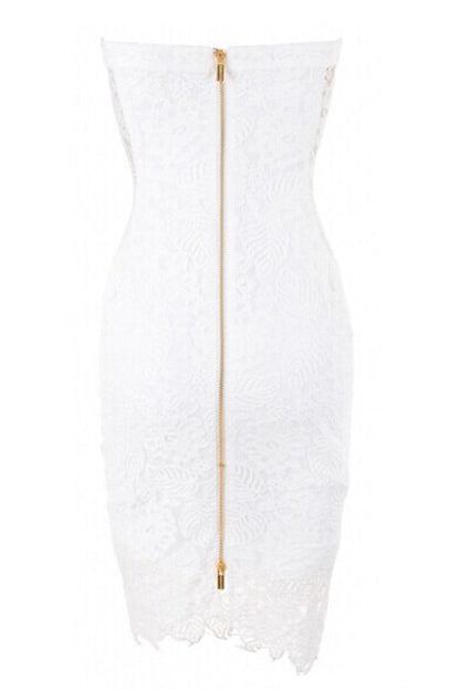 Full Back Zipper Down Lace Tube Short Bodycon Dress