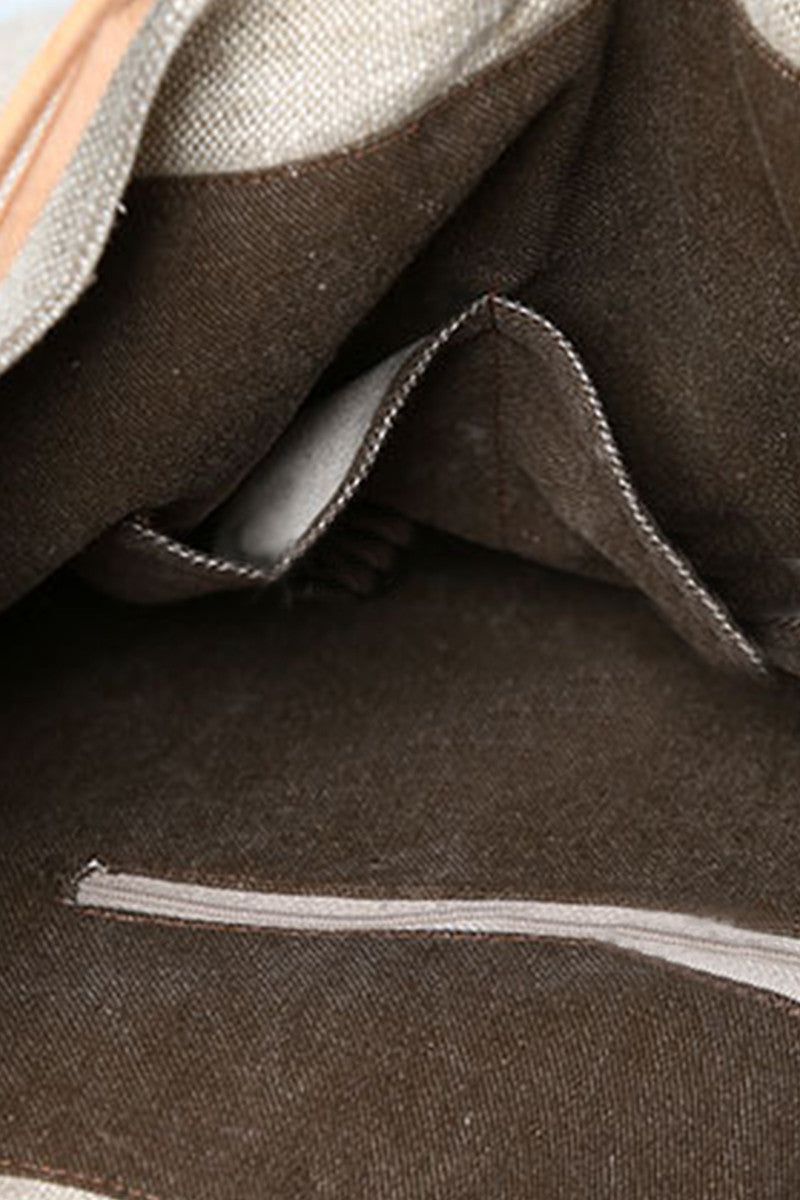 Wood Handle Linen Tote Bag