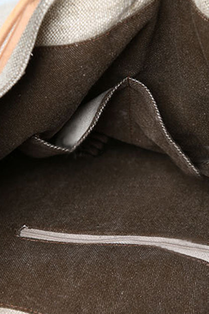 Wood Handle Linen Tote Bag