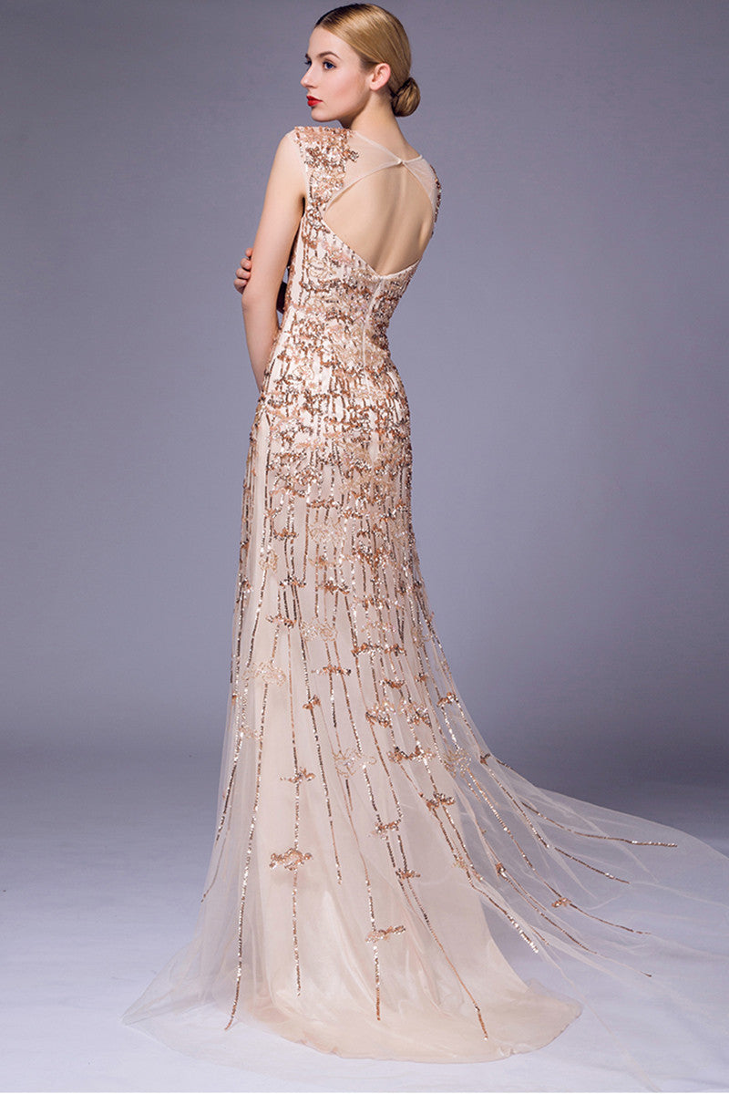 Full Tube Mixed Squin Beaded Mesh Party Dress