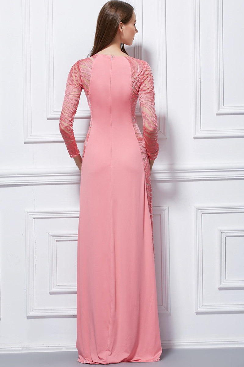 Burn Out Mesh See Through Full Side Solid Maxi Party Dress