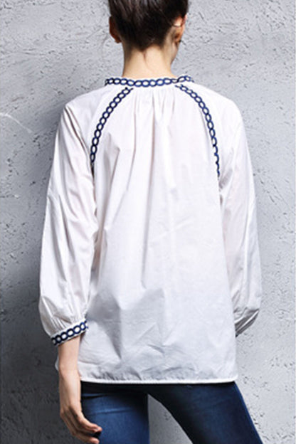 Stand Collar   Embroidered  Short Front Long Back Shirt - NJOYDRESS - 3