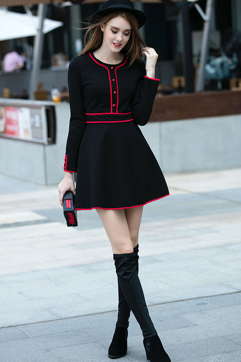 LONG SLEEVE CASUAL WEAR TO WORK FORMAL SHORT DRESS