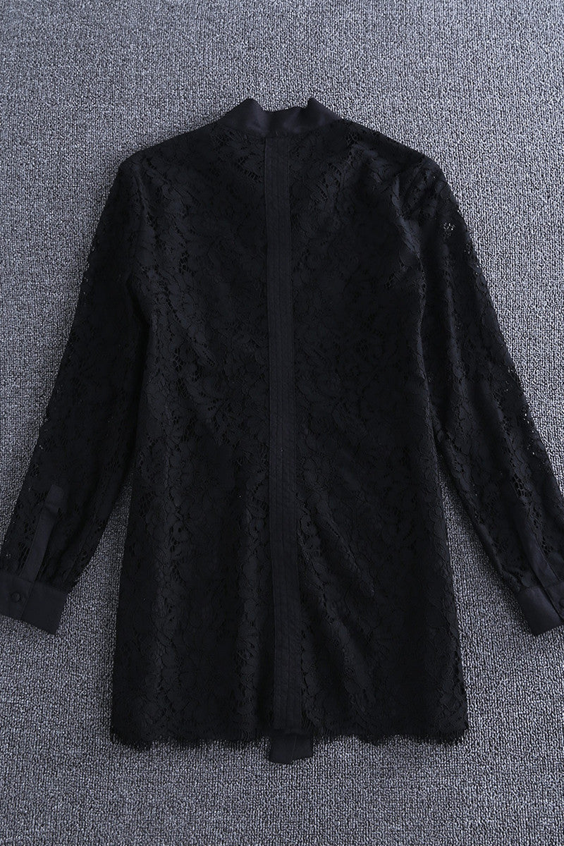 Round Collar Lacing Bow  Button Lace Shirt - NJOYDRESS - 2