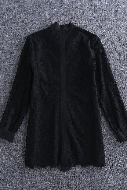 Round Collar Lacing Bow  Button Lace Shirt - NJOYDRESS - 2