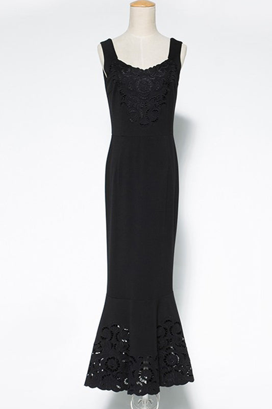[30% OFF TILL 23 MAR] Embroidered Illusion Low Cut Fishtail Cocktail Dress - NJOYDRESS - 2