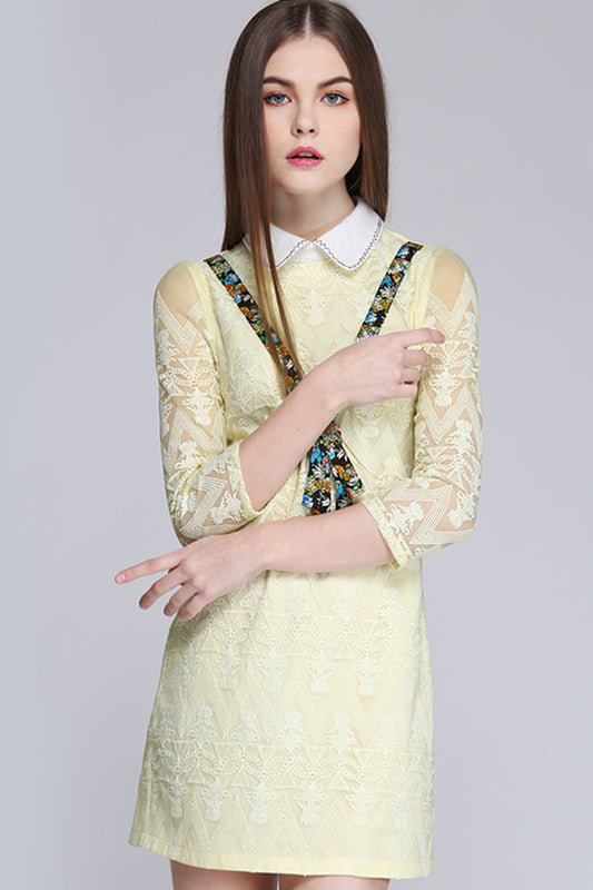 Casual Slim Doll Neck Embroidery Short Dress