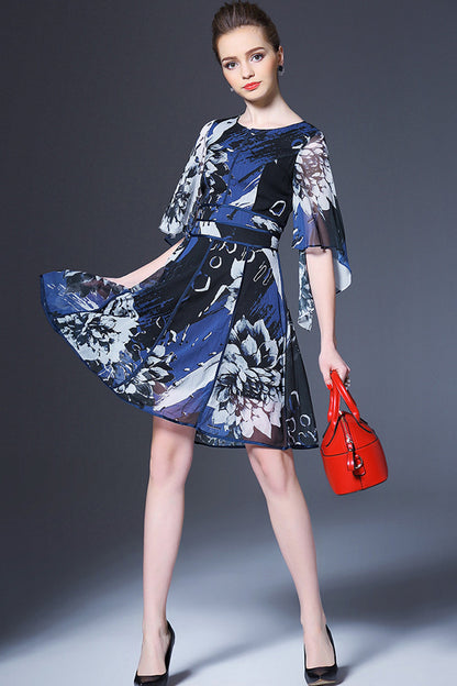 WOMEN'S CASUAL WEAR TO WORK PRINT AND FLORAL SHORT DRESS