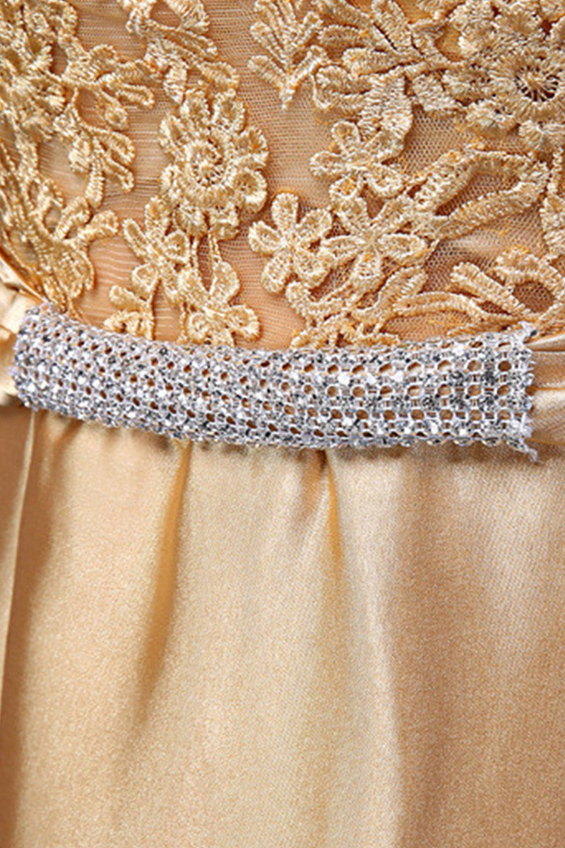 Round Collar  Floral Lace Bling Rhinestone Runched Grown Dress
