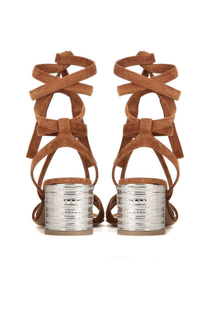 Open Toe Strappy Lace-up Chunky Sandals