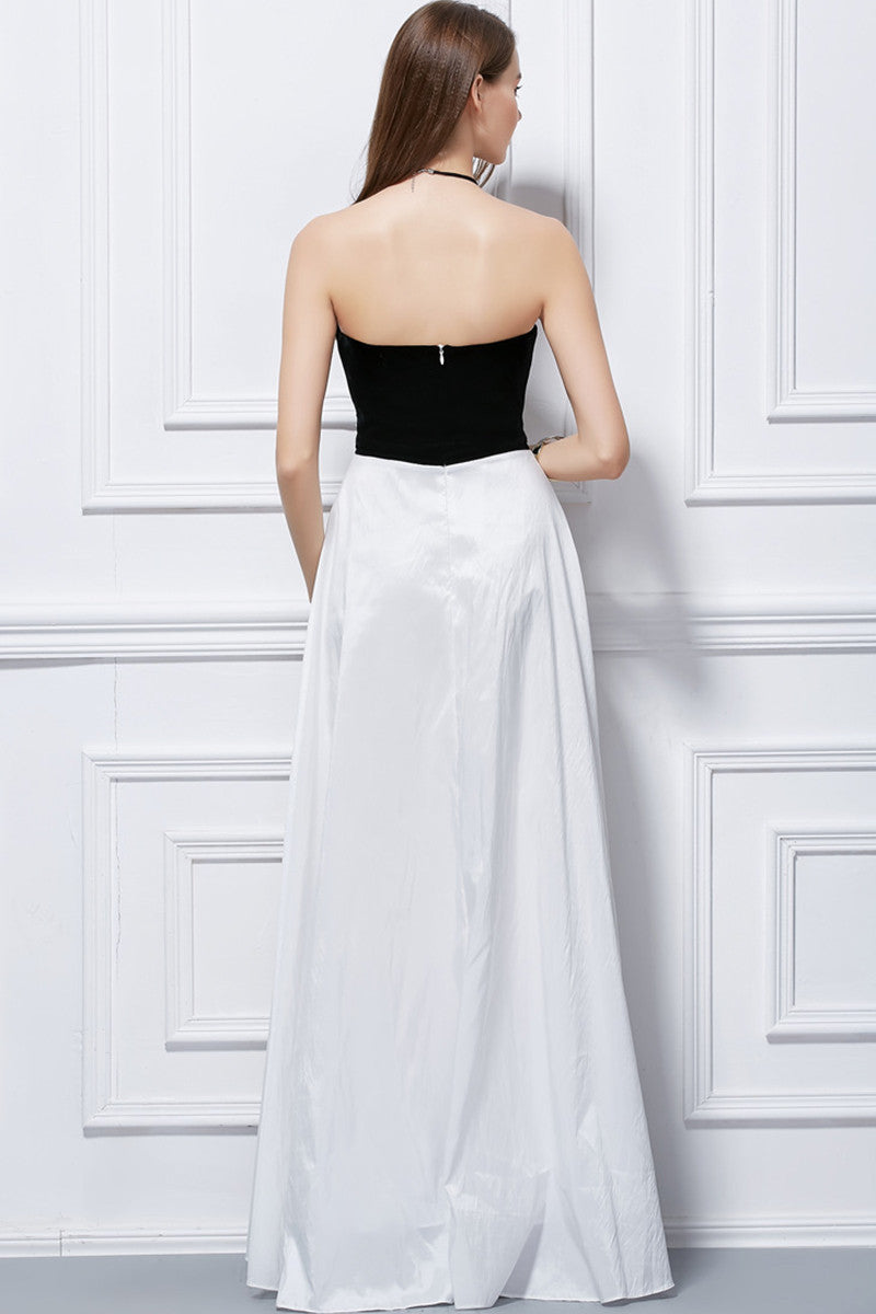 See Through Lace-Inset Bust Color Block Color Block Maxi Party Dress