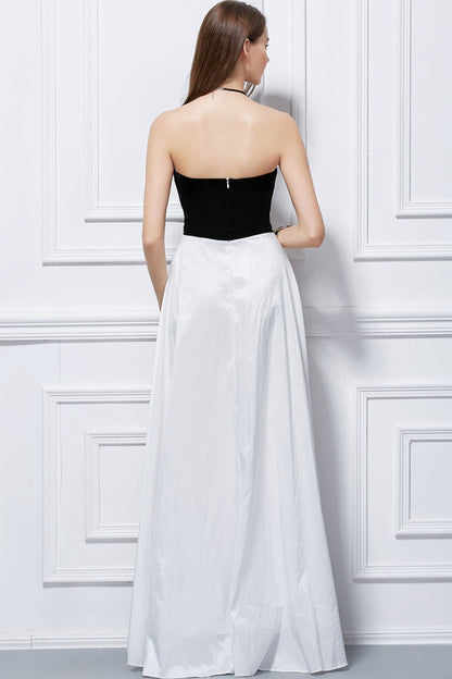See Through Lace-Inset Bust Color Block Color Block Maxi Party Dress