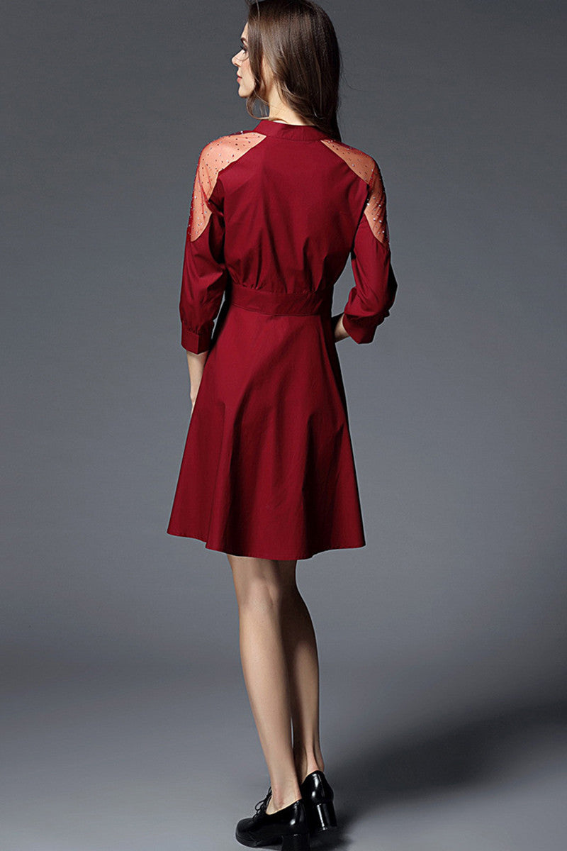 Lace-Inset Shoulder Short Cocktail Dress